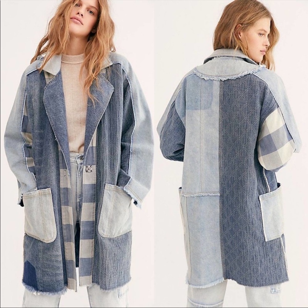 Free People Washed Up Patched Up Denim oversized slouchy Jacket S